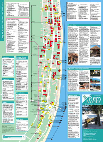 Map of services, attractions and beach clubs in Puerto Morelos