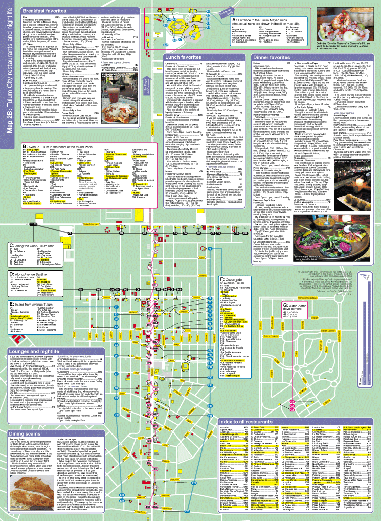 Map of Tulum city restaurants and nightlife